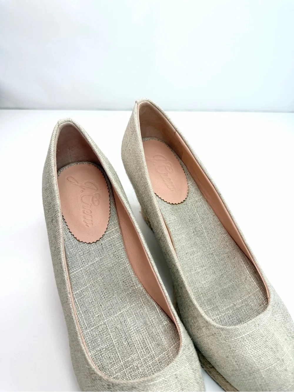 J. Crew Tan Metallic Canvas Woven Seville Espadrille Wedge Pumps